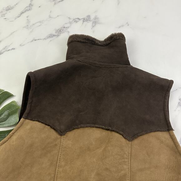 River Mens Vintage 70s Suede Sherpa Lined Vest Size 44 XL Brown Patchwork West - Picture 8 of 10